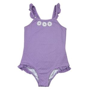Cotton On Girls Heather One Piece Flower Ruffle Lilac Purple Swimsuit - Size 8